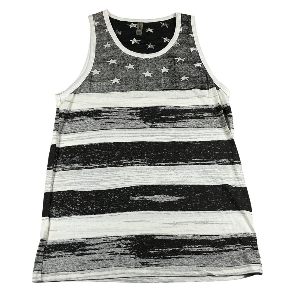US Apparel‎ Mens American Flag Tank Top Black White Stars Stripes Burnout Medium